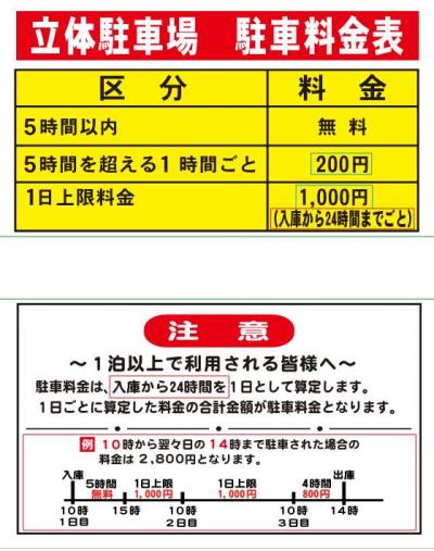 立体駐車場利用料金計算サンプル